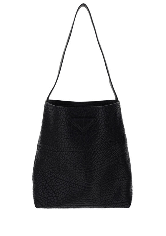 Hammered Leather Shopping Bag - Black