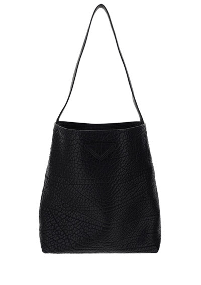 Hammered Leather Shopping Bag - Black