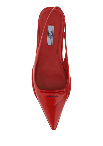 Brushed Leather Slingback Ballerinas - Red