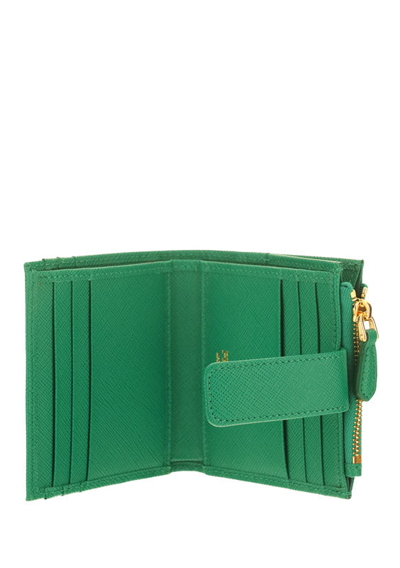 Small Saffiano and Leather Wallet - Green