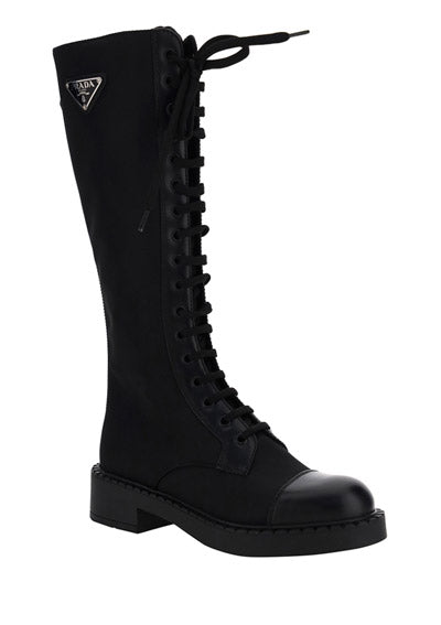 Brushed Leather and Re-Nylon Boots - Black