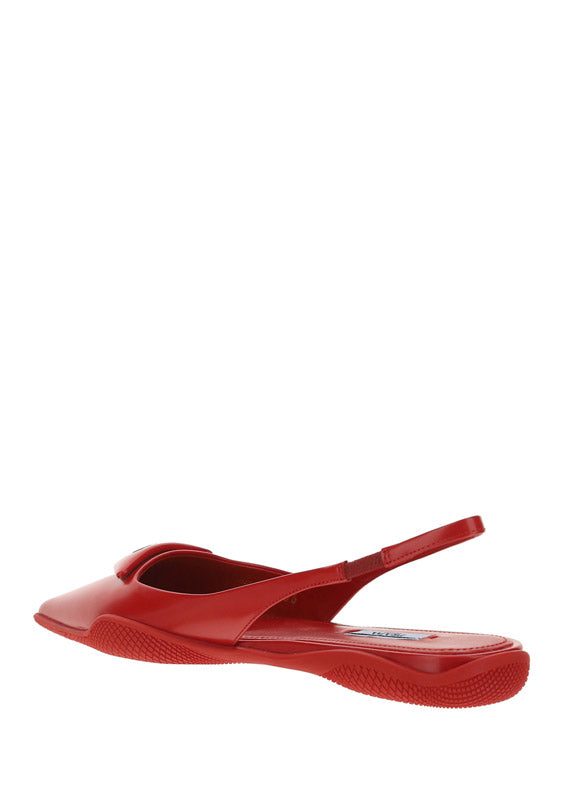 Brushed Leather Slingback Ballerinas - Red