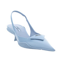 Brushed Leather Slingback Pumps - Light Blue