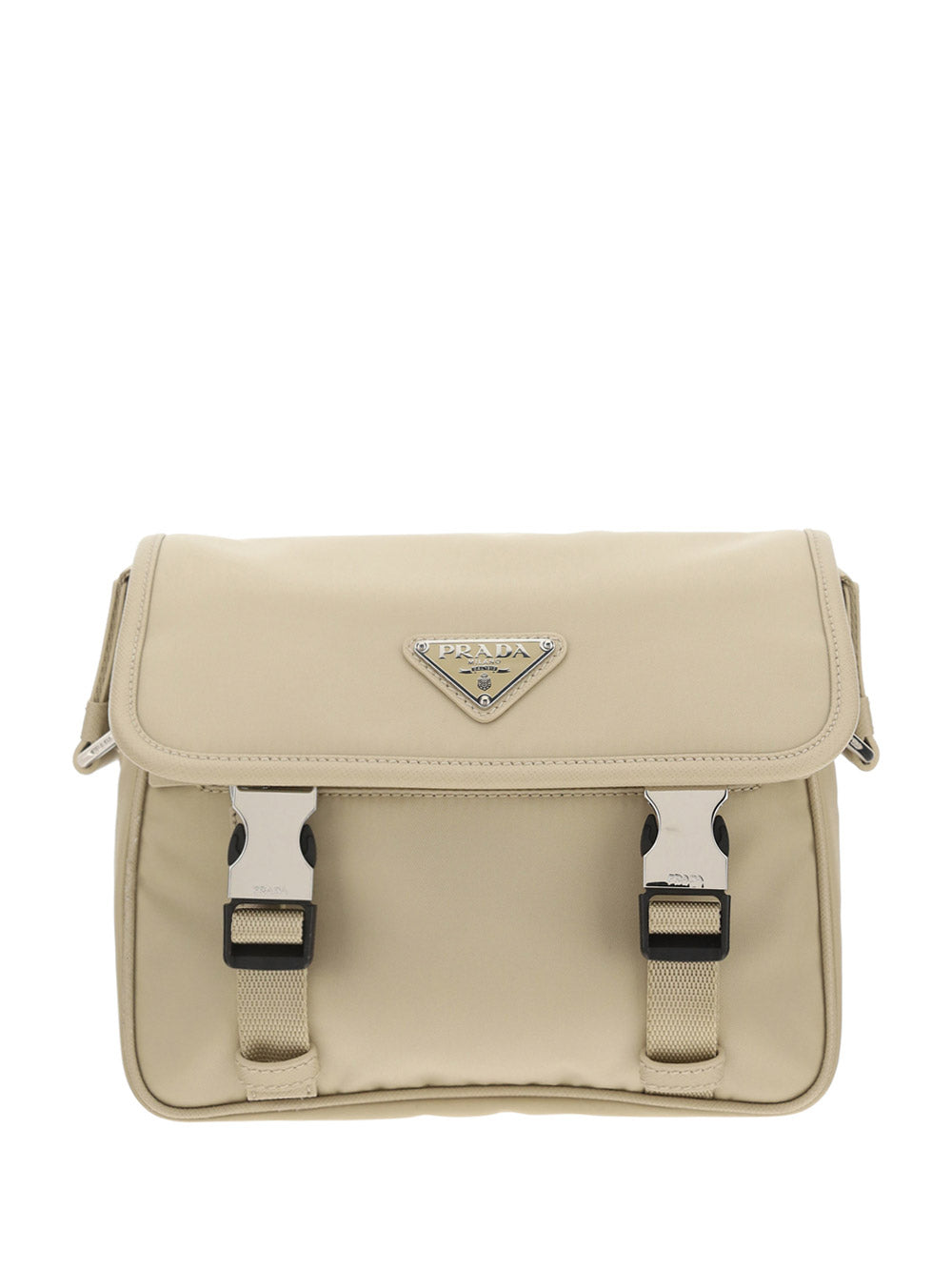 Re-Nylon and Saffiano Leather Shoulder Bag - Beige