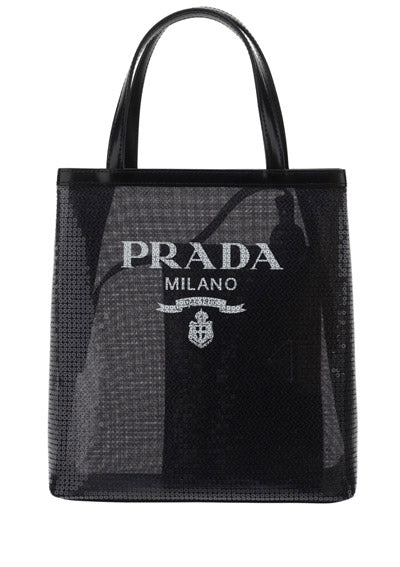 Small Sequined Mesh Tote Bag - Black