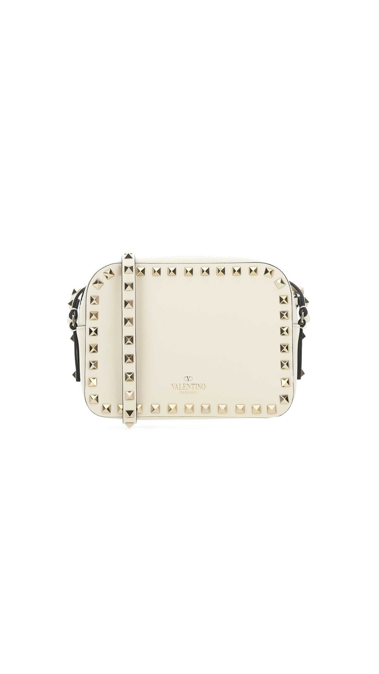 Small Rockstud Grainy Calfskin Crossbody Bag for Woman in Light Ivory