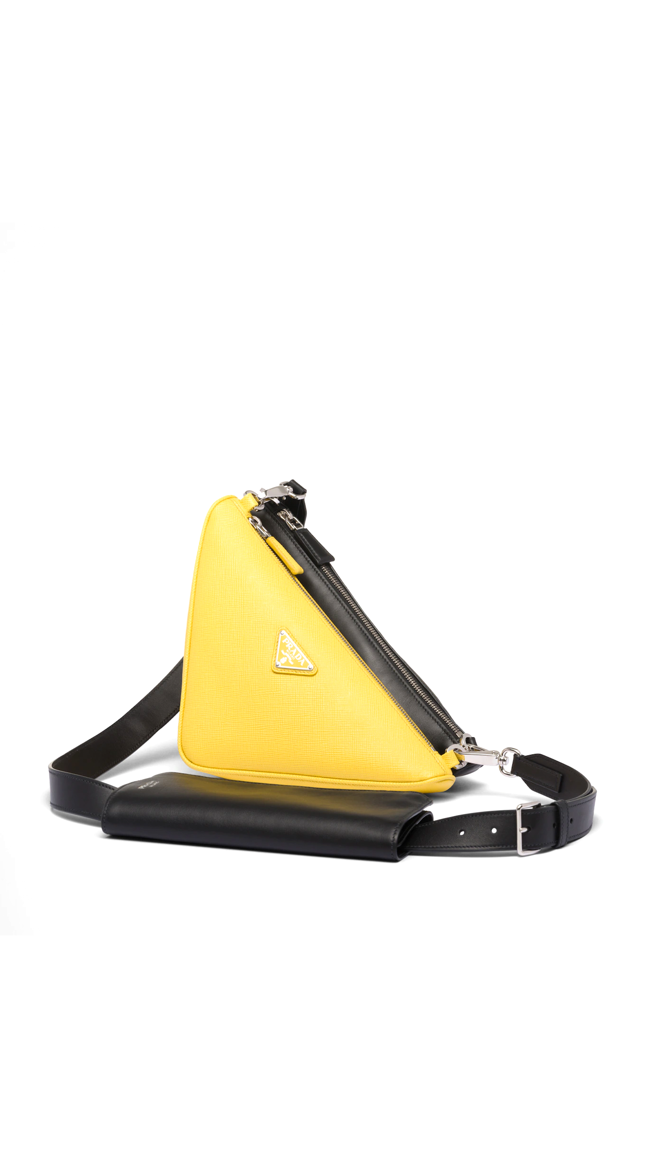 Saffiano Leather Shoulder Bag - Black/Sunny Yellow