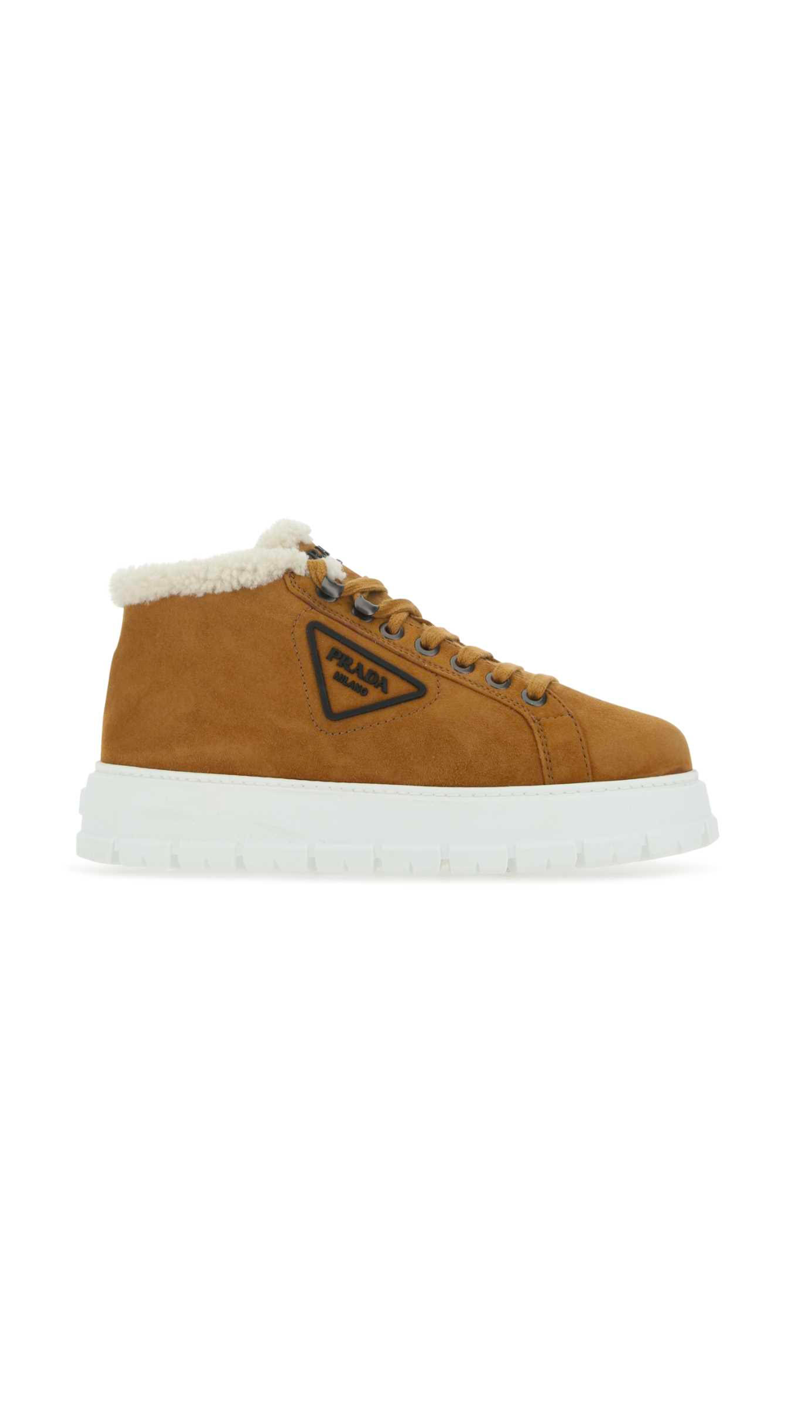 Suede Shearling Lace-Up Booties - Tan