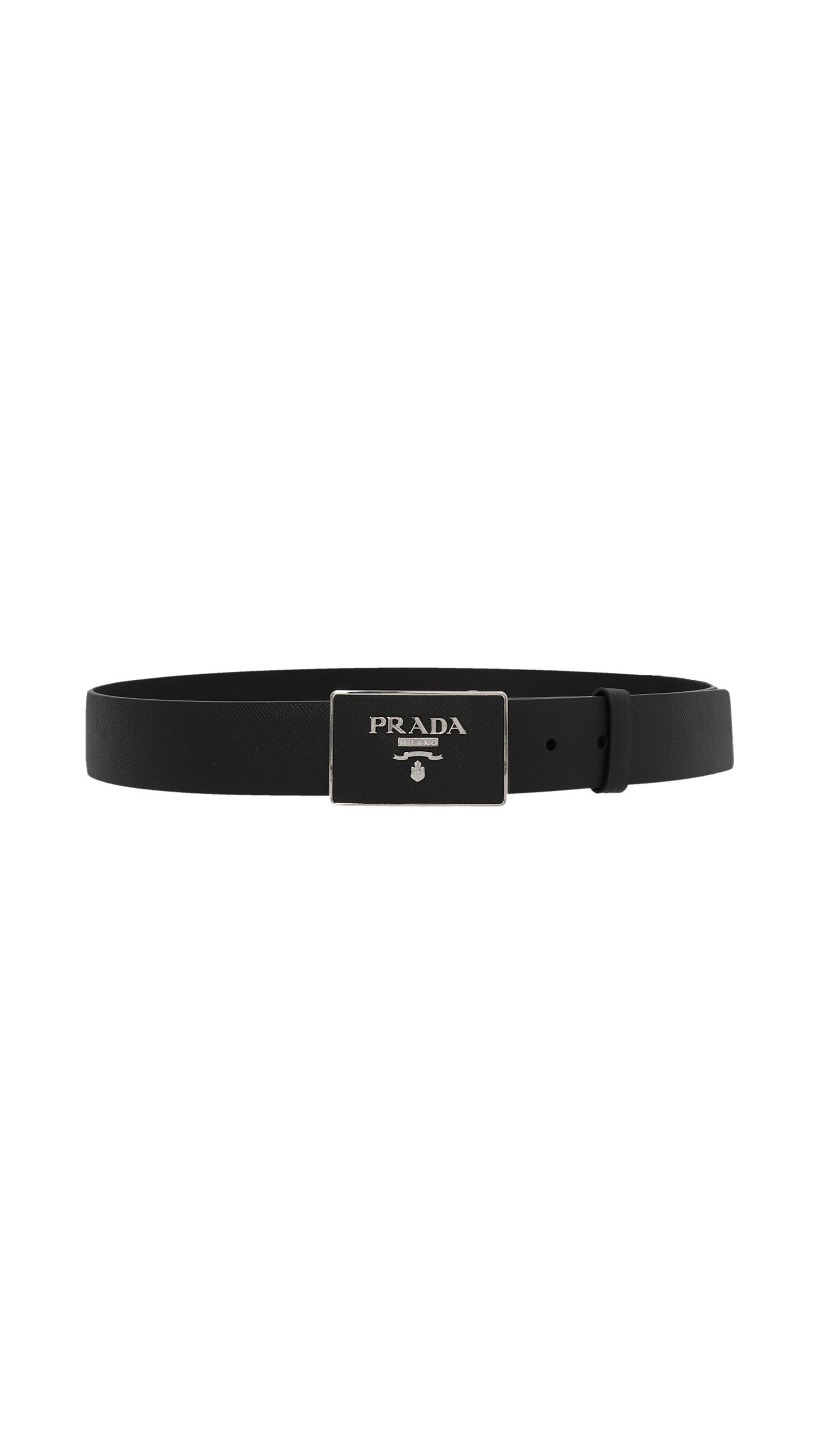 Saffiano Leather Logo Belt - Black