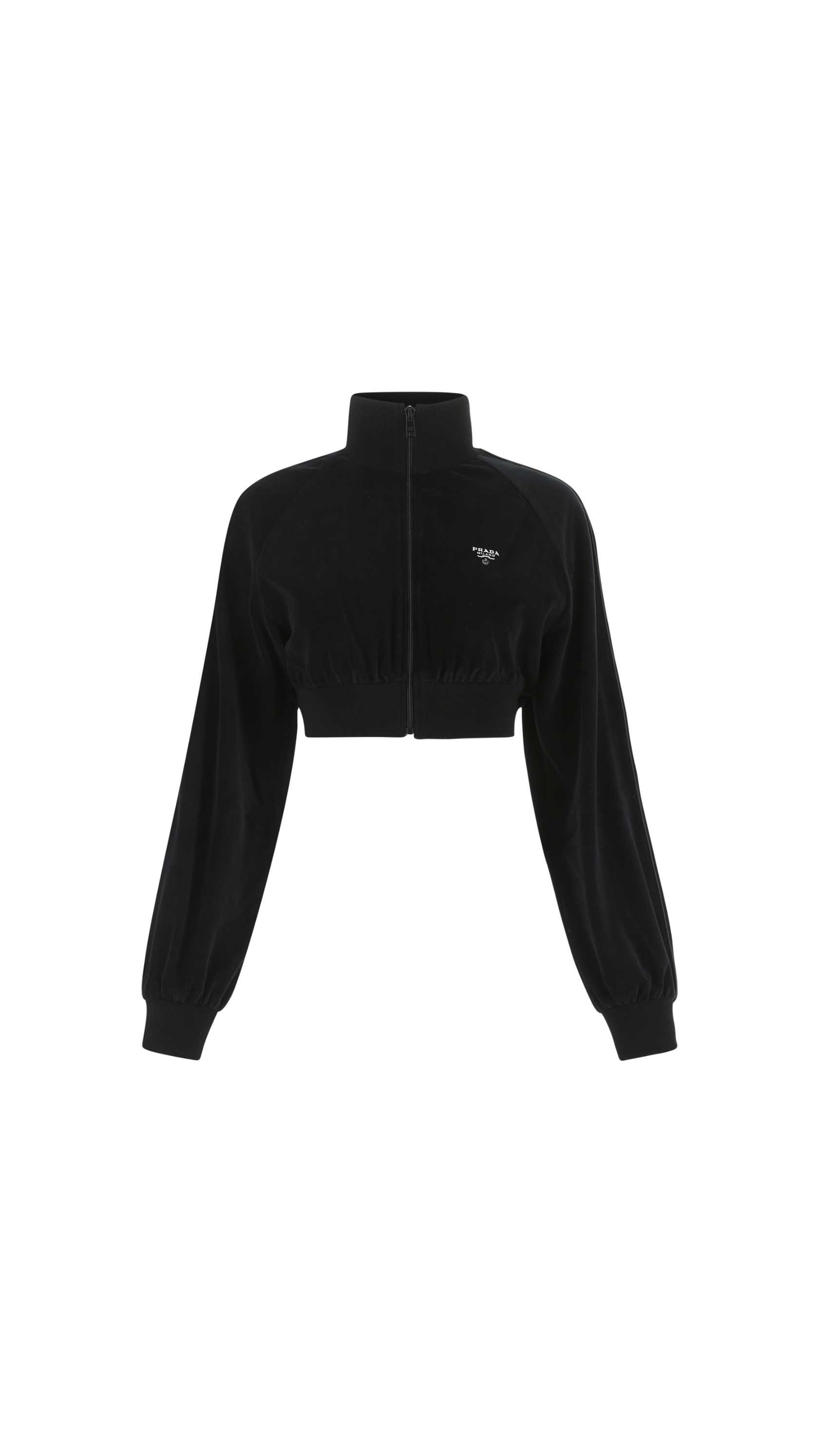 Cropped Velvet Zip Jacket - Black