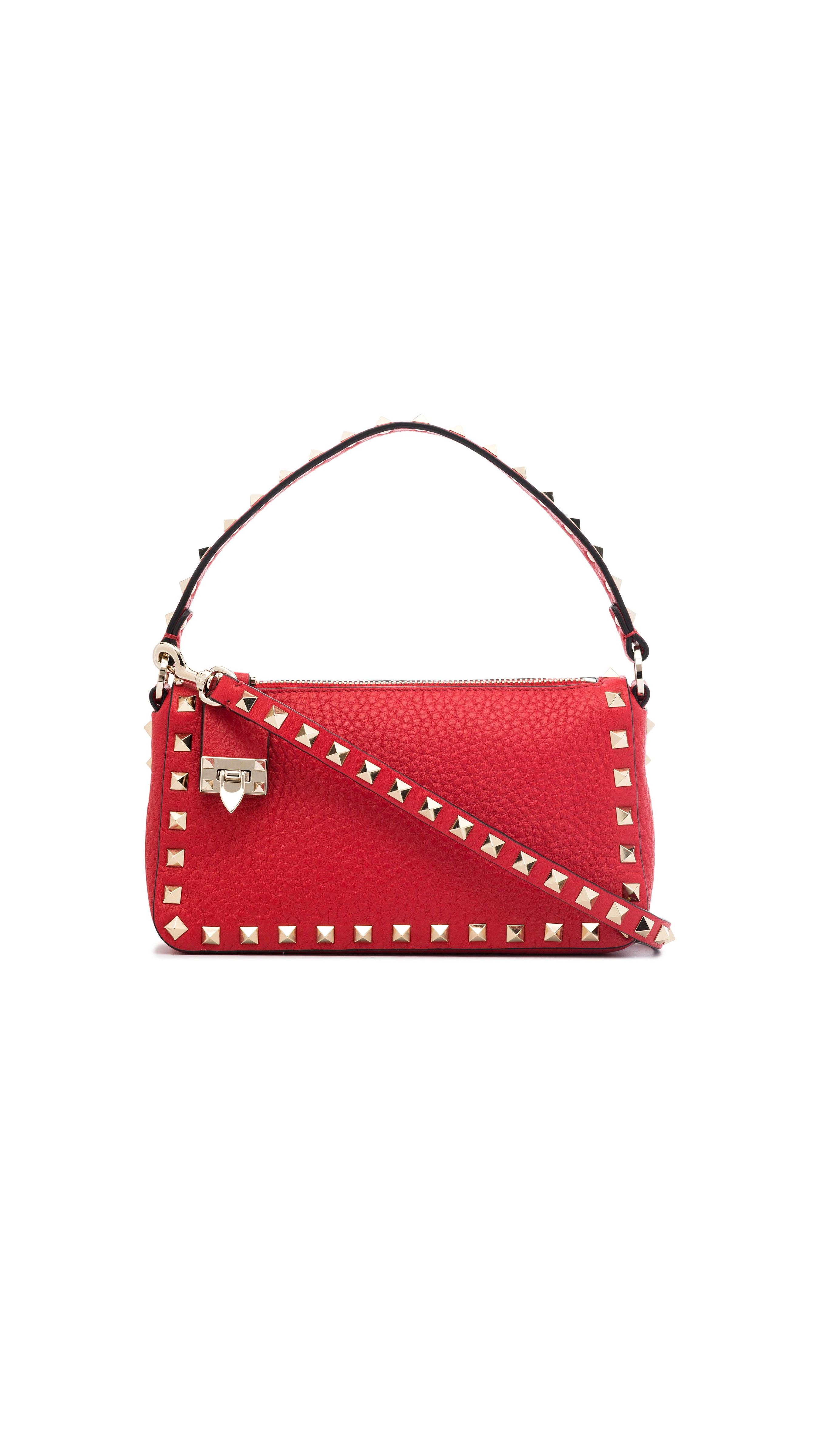 Rockstud Grainy Calfskin Crossbody Bag - Red